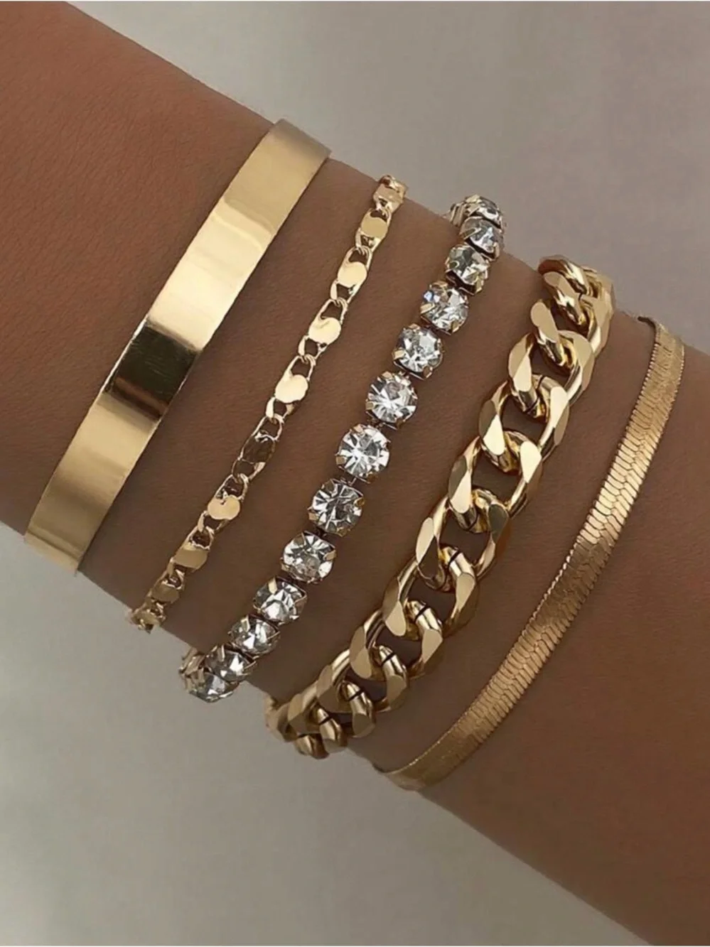 Gold-Tone Layered Bracelet Set with Crystal Tennis Bracelet